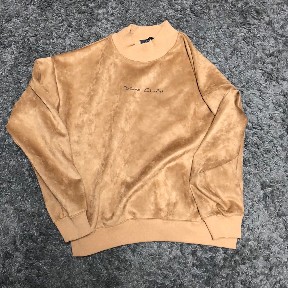 Graphic Print Suede Sweatshirt Olive Brown- M